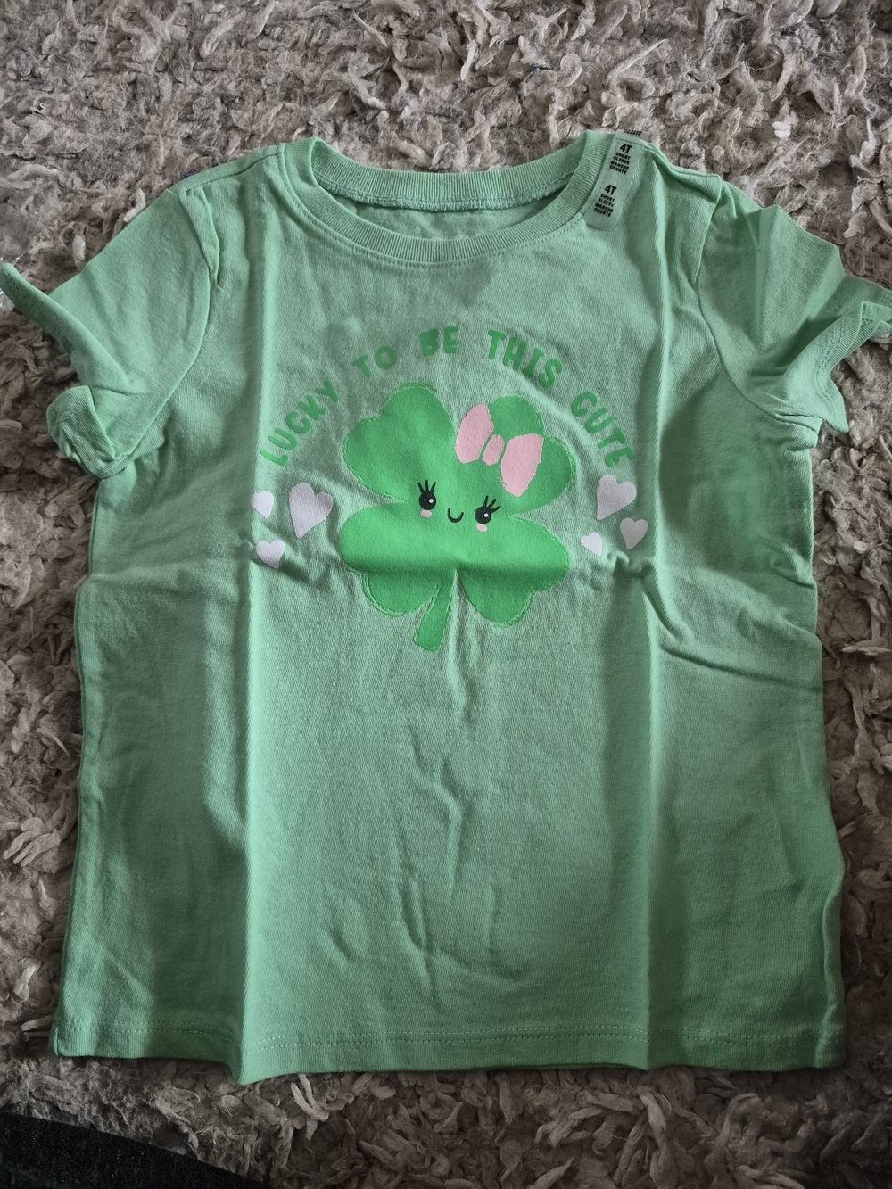 The Children's Place Green Shamrock Tee with Pink Bow